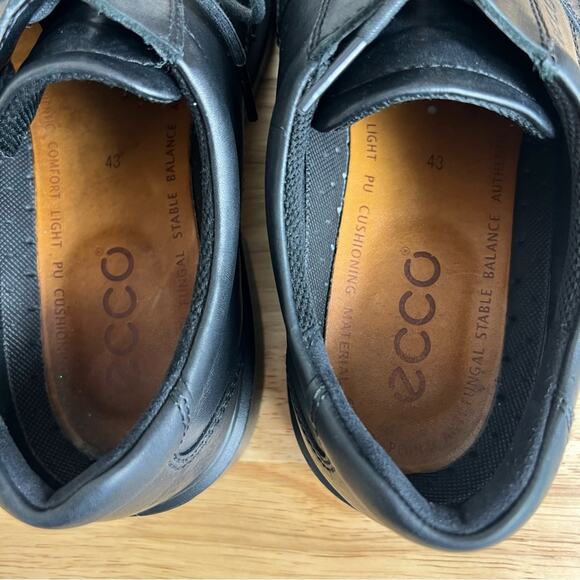 ECCO Shoes Mens EU 43 Black Plain Toe Oxford Casual Comfort - Picture 9 of 16
